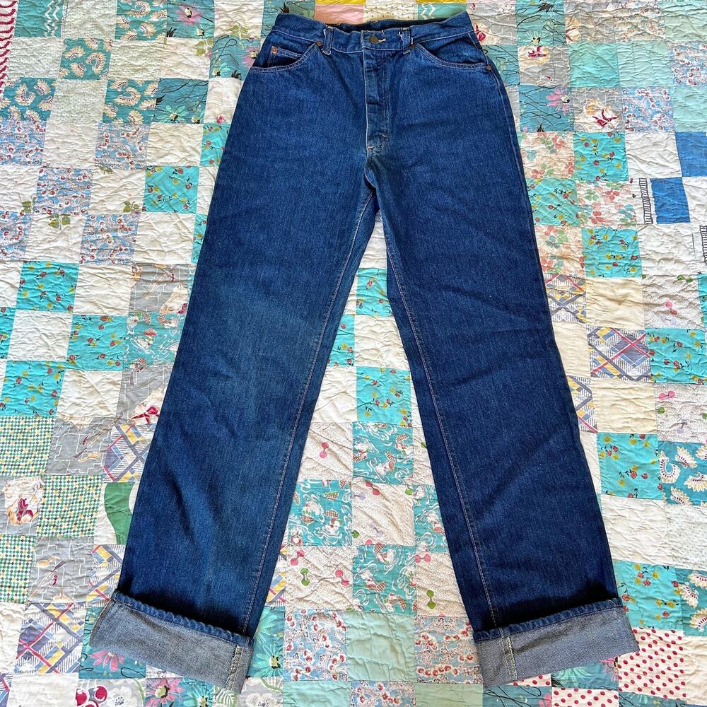 Vintage 70s/80s Lee Dark Wash High Waist Straight Leg Cotton Denim Jeans 28x33